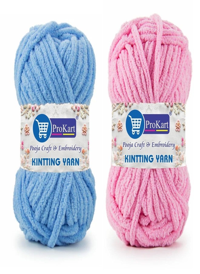 ProKart Super Stitch Knit Yarn | 200g Combo Pack | Blankie Wool, Plush & Cuddly, Chenille Yarn Supersoft Hand Knitting Wool Ball | Suitable for Hand Knitting and Crocheting for Baby, Blankets, Babywear & Craft 2 Balls (1 Ball/100 Gram Each) (Baby Blue & Baby Pink)